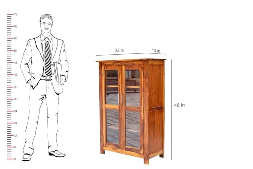 Image of DADDYFURNITURE? Solid Sheesham Wood Kitchen Cabinet Display Rack with 3 Shelf for Living Room | Solid Wood Bookcase for Home Furniture. (Honey Teak)