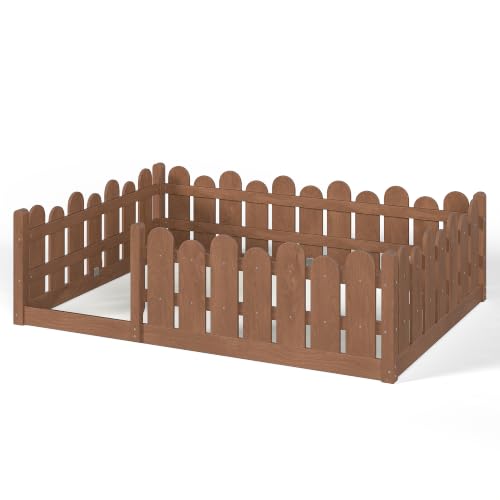 Image of Bellemave Full Size Kids Montessori Floor Bed,Floor Bed Frame with Rounded Safety Guardrail,Solid Wood Montessori Bed for Girls Boys,Brown