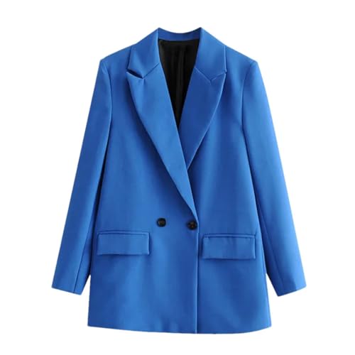 Manteau vintage pour femme haut de gamme blazer bleu double boutonnage