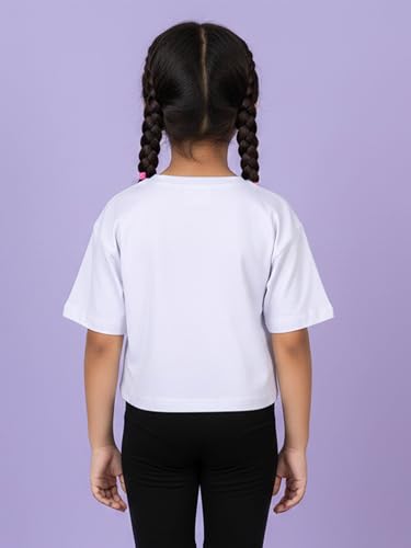 Image of KiddoPanti Girls 100% Cotton Solid Drop Shoulder Half Sleeve Round Neck Crop Tee