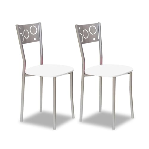 ASTIMESA Dos Sillas de Cocina Patas Redondas y Asiento Blanco