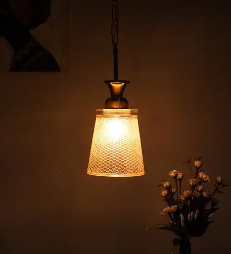 Image of ELIANTE NovaGlow Hanging Light with E27 Holder and Gold Glass Shade | | 3 Years Warranty | Free - LED LAMP