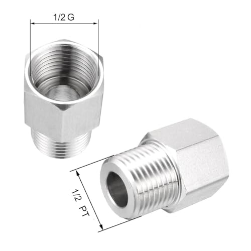 sourcing map Pipe Fitting Reducer Adapter 1/2 NPT Male to 1/2 G Female, Stainless Steel for Water Oil Air Pressure Gauge