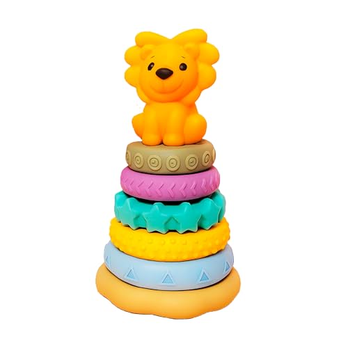 Image of ToyBharat Ring-A-Roos is a Soft, Colourful Stacker Toy with a Lion top, Designed for Babies and Toddlers. BPA-Free and chewable, it Supports Sensory Learning, and Safe Teething Fun.