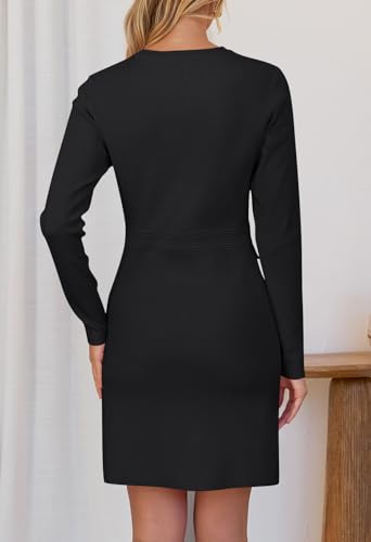 MEROKEETY Women's Fall 2025 Long Sleeve Bodycon Sweater Dress Button Crew Neck Winter Formal Mini Dresses4