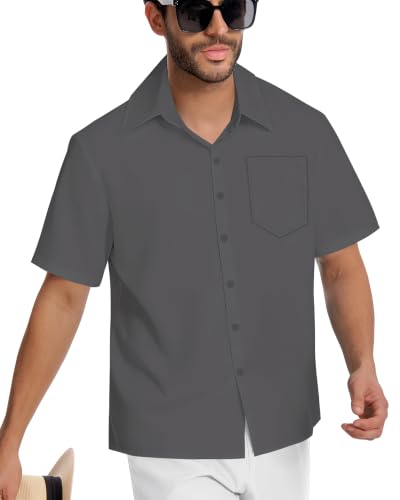 Image of Men Hawaiian Shirt Short Sleeve Summer Beach Button Down Shirts with Pocket