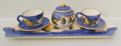 Servizio da caffè in ceramica per due, 2 Tazze da caffè con Vassoio e zuccheriera con coperchio, Servizio Tete a Tete Idea Regalo (Bianco)