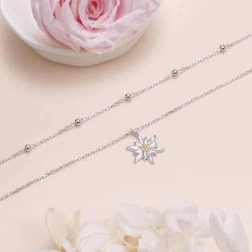 Layered Choker Necklace S925 Sterling Silver Star Full Moon Daisy Flower Pendant Disc Jewelry Adjustable Clavicle Necklaces for Women Girls Birthday Gifts4