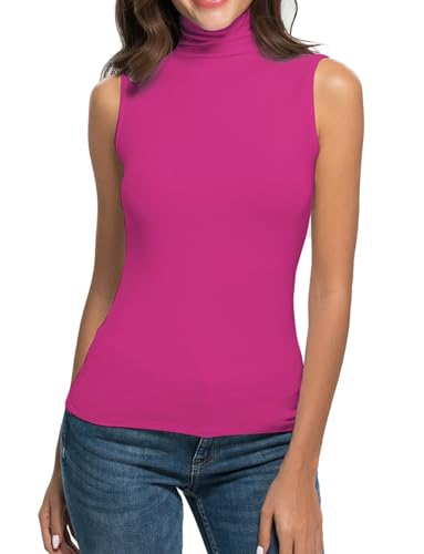 Womens Mock Turtleneck Sleeveless Stretch Fitted Underscrubs Layer Tank Tee Tops (S Barbie)