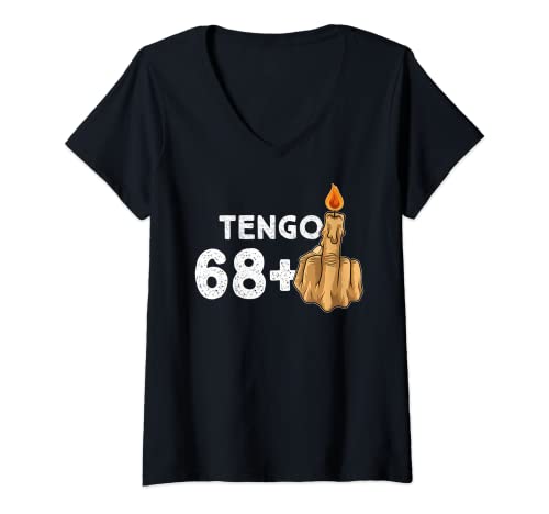 Mujer 68+1 Dedo Medio Vela De Cumpleaños Para El 69º Cumpleaños Camiseta Cuello V