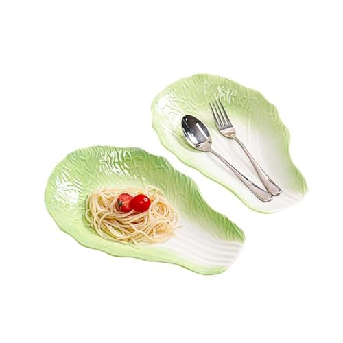 Gaolinci 11 Inches Cabbage Series Cartoon Ceramic Dinner Plate(Cabbage Leaves, Set of 2)