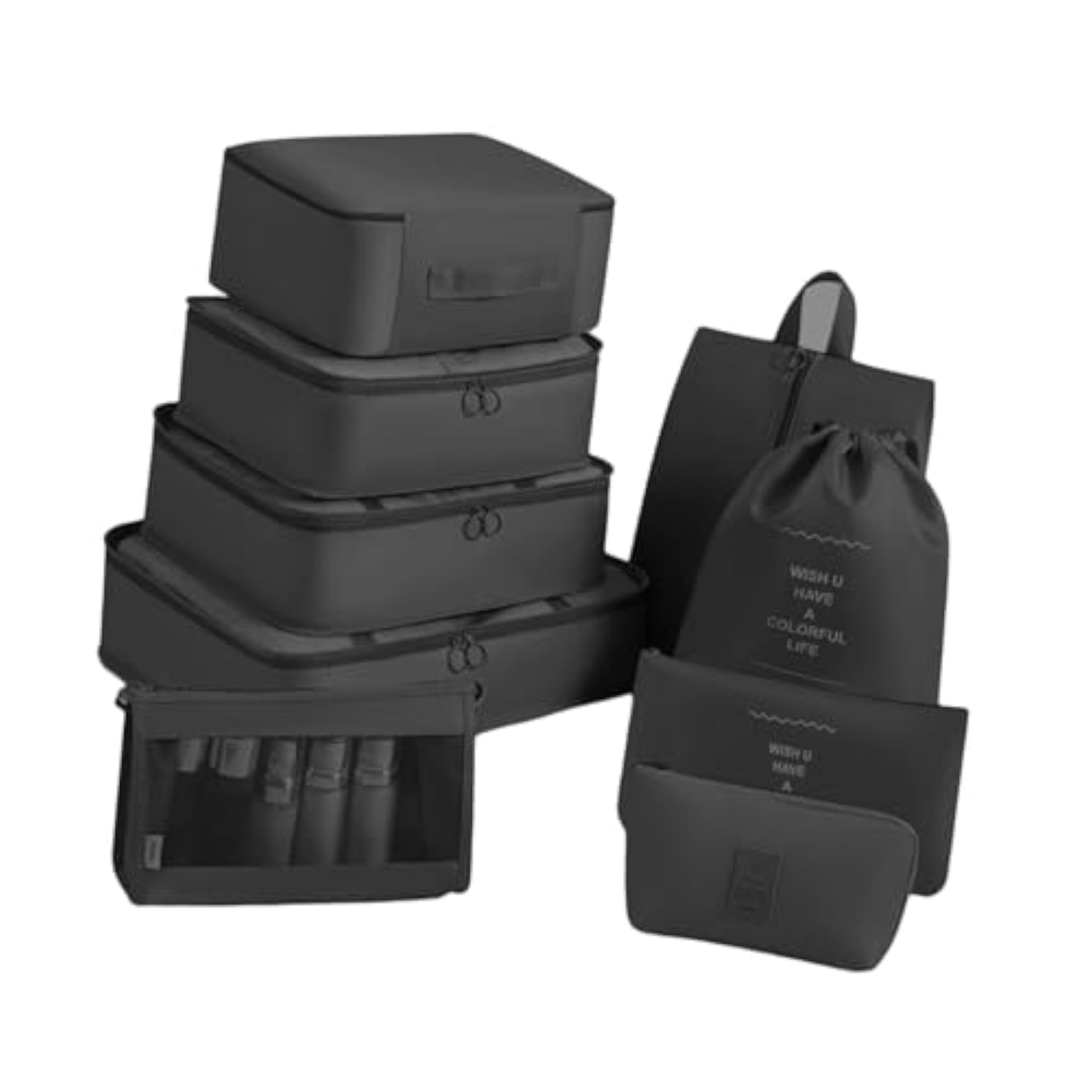 Packing Cubes for Suitcase, 9 Piece Set, Black