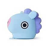 BT21 MANG Character Silicone Small Coin Purse ID Credit Card Wallet Toiletry Pouch with Zipper, Light Blue/Purple