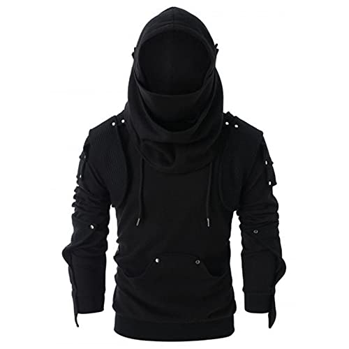 Zhiyao Herren Vintage Hoodie Herbst Winter Kapuzenpullover Cyberpunk Sweatshirt Maske Hoodies Top Langarm Pullover T-Shirt Cover