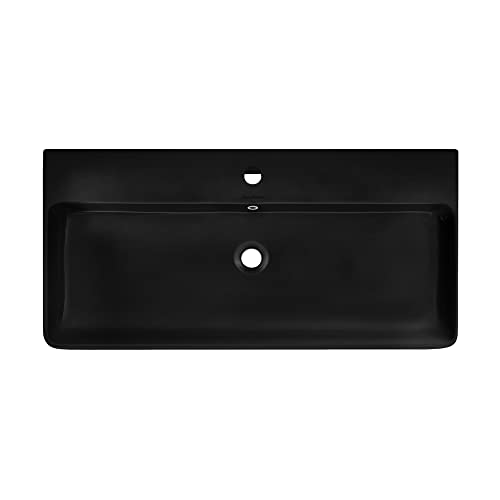 Carre 36" Ceramic Console Sink Matte Black Basin Brushed Gold Legs #TOP5