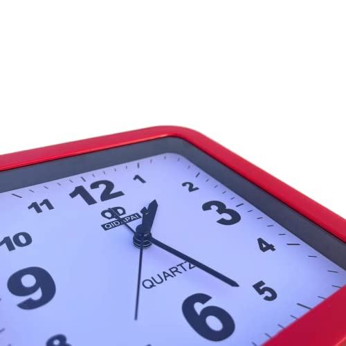 Buyinmo 6 Inch Simple Small Bedroom Bedside Student Office Desk Clock, Battery Operated Alarm Clock, Silent No Ticking Analog Quartz Kitchen Living Room Decorative Square Wall Clock-Red #TOP3