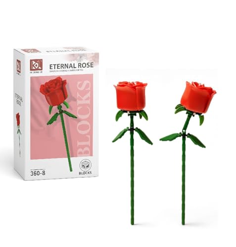 Pack de 2 Rosas Eternas – Regalos Mujer, Regalo Madre, Regalos para Mujer, Kit Manualidades Adultos - Rosa Eterna Compatible con Rosas Lego, Flores Decorativas San Valentín, Aniversarios y Cumpleaños