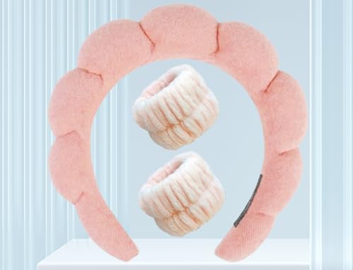 3-sets Spa Headbands for Washing Face Facial Skincare Terry Cloth Headband Combo Pack Puffy Makeup Headbands for Face Washing Mask Skin Head Band Melon Red 3
