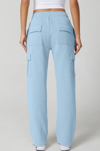 Image of QINSEN Baggy Medium Waist Elastic Sweatpants for Womens Casual Long Fleece Cargo Pants with Pockets