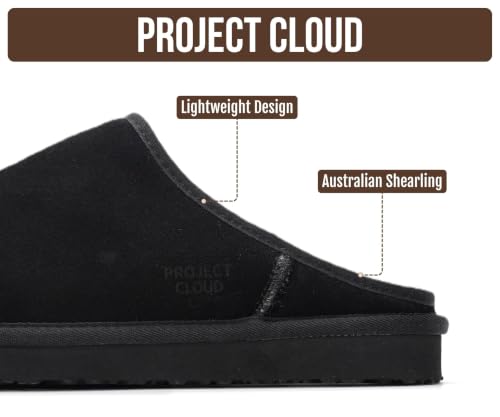 Image of Project Cloud Men's 100% Genuine Leather Shearling Memory Foam Slippers | Genuine Shearling Lining and Lightweight Non-Slip Indoor & Outdoor Wear Slippers for Men - Water-Resistant Mens Slippers