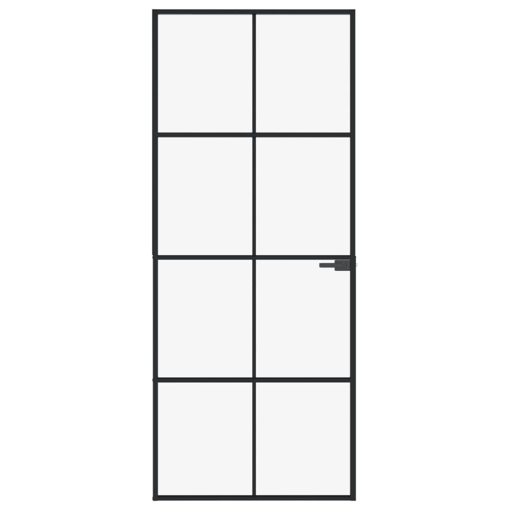 Porte Intérieure en Verre, Porte Vitrée pour Cuisine Salle de Bain Porte d'intérieur Noir 83x201,5 cm Trempé verre aluminium fin