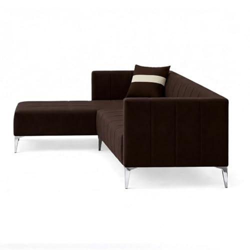 Image of Solomon Luxe Velvet-Suede Fabric 5 Seater LHS L Shape Sofa | Comfortable & Spacious Seating | Modern Sofa for Living Room - Dark Brown