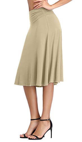 Image of Urban CoCo Women's Ruched High Waist Knee Length Jersey A-Line Stretchy Flared Casual Skirt