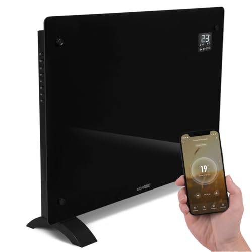 VONROC Chauffage Électrique en Verre Noir 1500W – Design avec Thermostat Réglable, Wi-Fi & Commande Manuelle – 2 Niveaux de Chauffage – Mode Hors Gel...