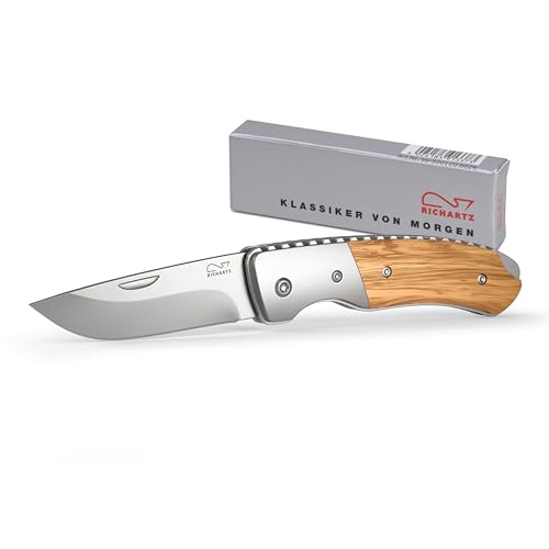 RICHARTZ LEO 200 olive | Arbeitsmesser mit robuster Edelstahlklinge und edlem Olivenholzgriff | Einhandmesser mit ergonomischen Griffmulden | Klappmesser mit Back-Lock-Klingenverriegelung