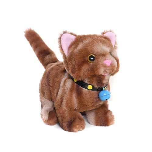 ISAKEN Interactive Electric Plush Cat Toy that Walks, Barks and Tails, Realistic Plush Kitten Stuffed Animal Dolls for Girls Boys and Girls Aged 3 4 5 6 Years