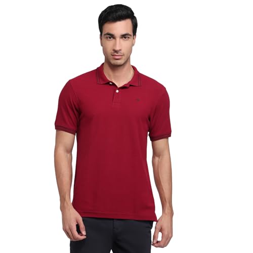 Image of Raymond Men Modern Fit Solid Pattern Pure Cotton Polo Neck Half Sleeve Casual T-Shirt