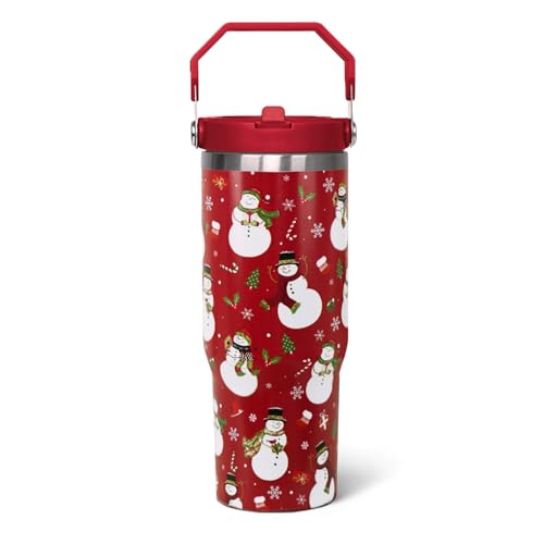 qwpmvhsak 30 oz Christmas Snowman Flip CoffeeTravel Mug Cup Water