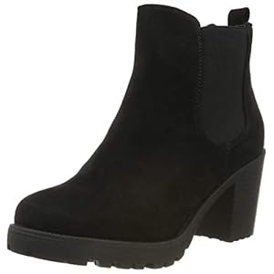 Damen Stiefeletten Chelsea Boots Wildleder-Optik Schuhe High Heel Booties Profilsohle 105430 Schwarz 39 Flandell