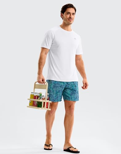 Image of Pudolla Men's Rashguard Swim Shirts Short Sleeve UPF 50+ Sun Protection SPF Quick Dry Lightweight Water Fishing Beach Shirt