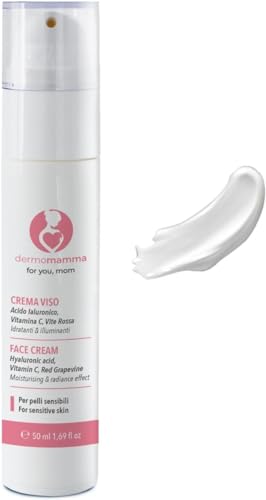 DERMOMAMMA | Crema Facial con Ácido Hialurónico, 50ml Vitamina C, Hidratación Profunda, Retarda el Envejecimiento, Piel más Luminosa y Joven, Indicada en el Embarazo y la Lactancia