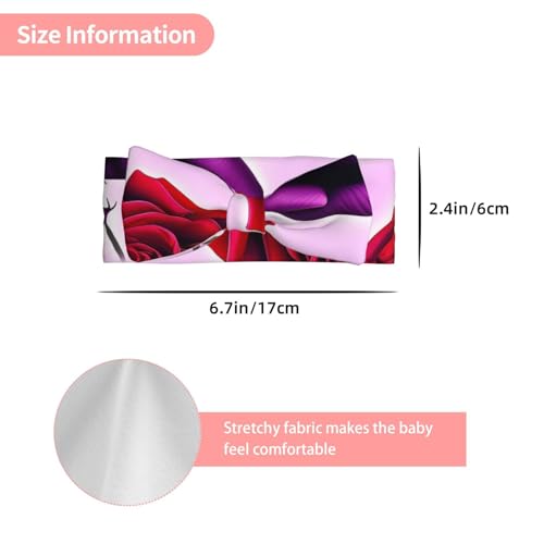 Red And Purple Roses Baby Bow Headband, Soft Baby Bow Hair Accessory For Newborn Babies, *Toddlers, Kids.3