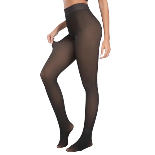 Dresmannst Thermo Strumpfhose für Damen Winter Feinstrumpfhose Wärmende Pantyhose Gefütterte Leggings Plüschstrümpfe Gefälschte Durchscheinend Schwarz 80g, S-M