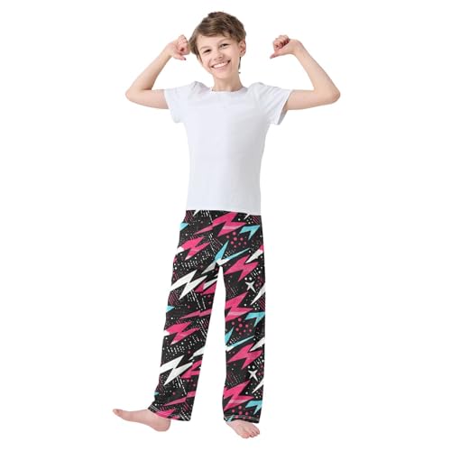 Boys' Pants Pink Blue Lightning Bolts Long Bottoms Jogger Pants Elastic Waist Trousers with Pockets S-XL2