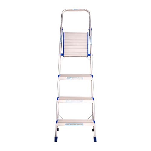 Image of Ascent 4 Step Aluminium Foldable Ladder for Home | Heavy Duty Virgin Aluminium Step Ladder | Anti-Slip Steps, Wide Platform | 180 kg Capacity | Rust-Proof | Lightweight | Accurate Size | 5 Yr Warranty