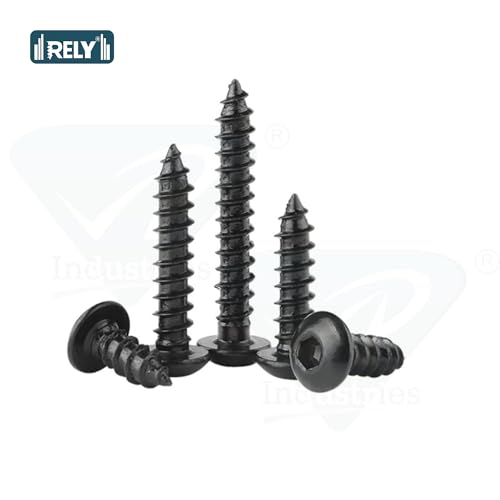 Image of Rely⇒VP INDUSTRIES (Pcs-25) No.8x19 mm Allen Button Head Self-Tapping Screw - Black Zinc, Button Cap Head for Furniture, Crib, Bunk Bed, Cot, and Bolt Assembly
