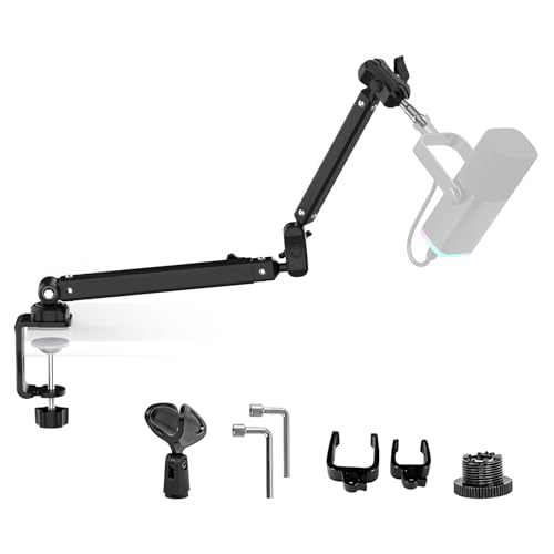 Kairiyard Mikrofonarm Boom Arm Flach Verstellbarer Stangen Mikrofon Ständer mit Mikrofonclip 360 drehbarer Schraubenadapter Kabelmanagement für Podcast Streaming Gaming Studio.