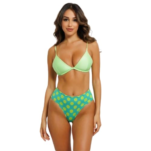 urge High-Waisted Polka Dot Bikini Bottom for Women | Retro Green High-Rise Swimwear Bottom Only-picture-43