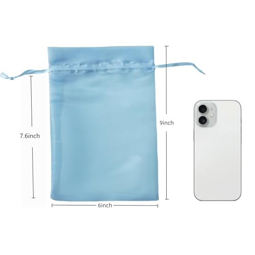 Image of QIANF 20 Pcs Blue Small Organza Bags 6X9 inch for Wedding Favors with Drawstring, Mini Mesh Gift Bags Jewelry Pouch for Candy Bridal Shower Party Favor Baby Shower Christmas