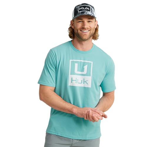 HUK Standard Short Sleeve Performance Tee, Fishing T-Shirt for Men, Stacked Logo-Marine Blue -  H1000427-372-S