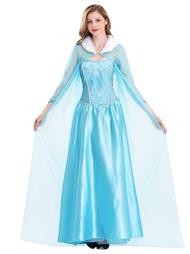 YOSICIL Damen Elsa Prinzessin Kleid Erwachsene Cinderella Kostüm Aschenputtel Outfits mit Umhang für Frauen für Geschenk Cosplay Halloween Karneval...