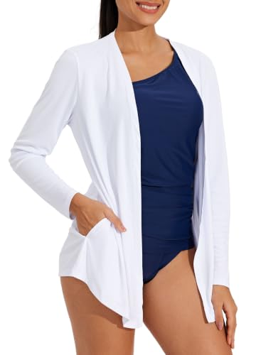Willit Women's UPF 50+ Cardigan Sun Shirts White L