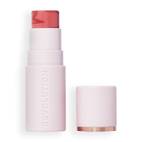 Revolution, Skin Silk Marble Blush Stick, Colorete en Barra con Color Modulable para Mejillas, Ojos y Labios, Fórmula en Crema a Polvo, Vegano y Libre de Crueldad, Rosy Cheeks, 4.5g