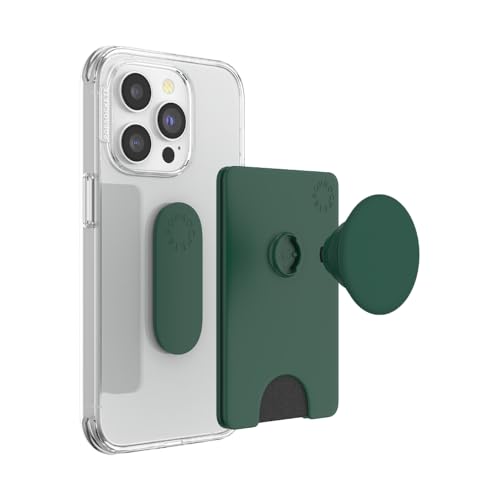 Image of PopSockets Adhesive Phone Wallet and Card Holder with Grip, Green - Fresh Pine
