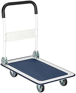 Foldable Push Hand Cart Platform Cart Folding Trolley with Swivel and Fixed Wheels Steel Moving Push Hand Truck for Warehouse Factory 330lbs Max Load Cart