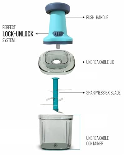 Image of Chopper for Kitchen Use | 1100 ml Square Push Chopper with 5 Blades | Chopping Vegetables & Fruits, Onion, Ginger, Garlic, Salad, Tomato, Potato (Blue)